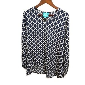 Escapada Women's Black White Pattern Design Long Sleeve Blouse Size XS